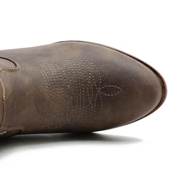 Women's Cowgirl Ankle Boots Embroidered Stitching Low Heel Western - Picture 7 of 8